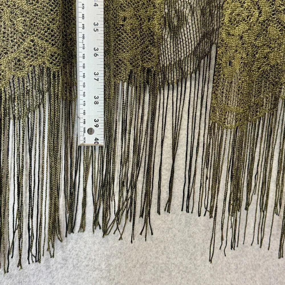 Boho Olive Green Open Knit Fringe Kimono Cardigan Cover Up Duster Crochet Top - Picture 8 of 9